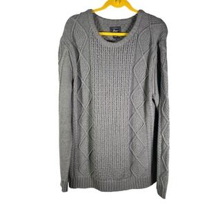 G.H. Bass & Co. Mens XL Gray 100% Cotton Cable Knit Crew Neck Sweater Fisherman‎